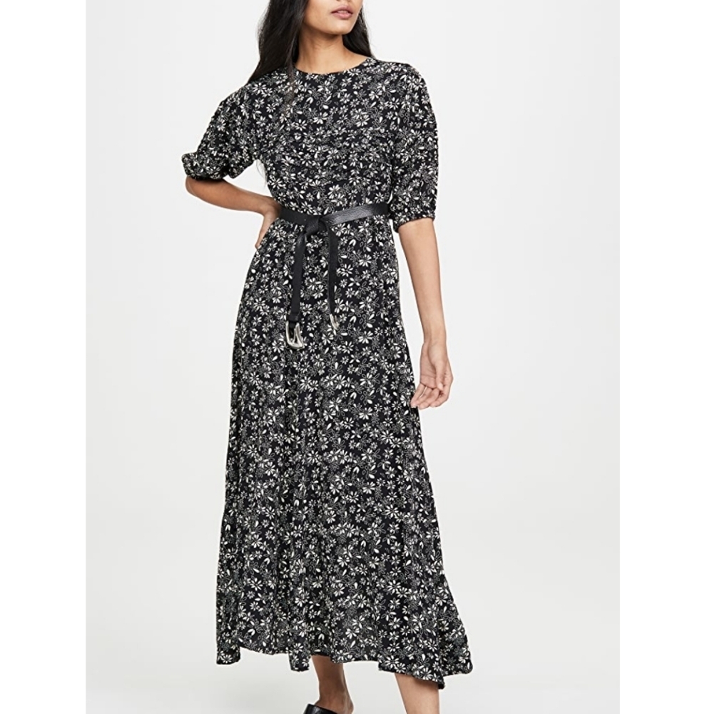 FREE PEOPLE Black White Floral Jessie Midi Dress